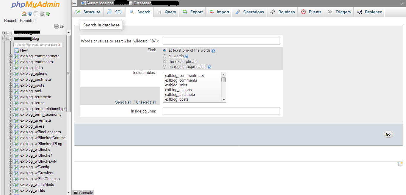 MySQL Database Tables