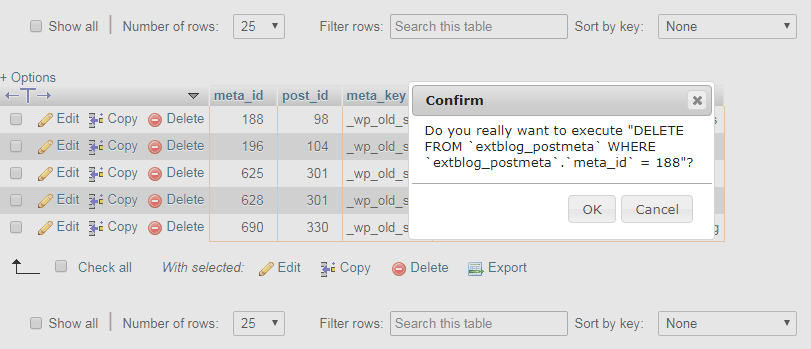 Single table delete alert example