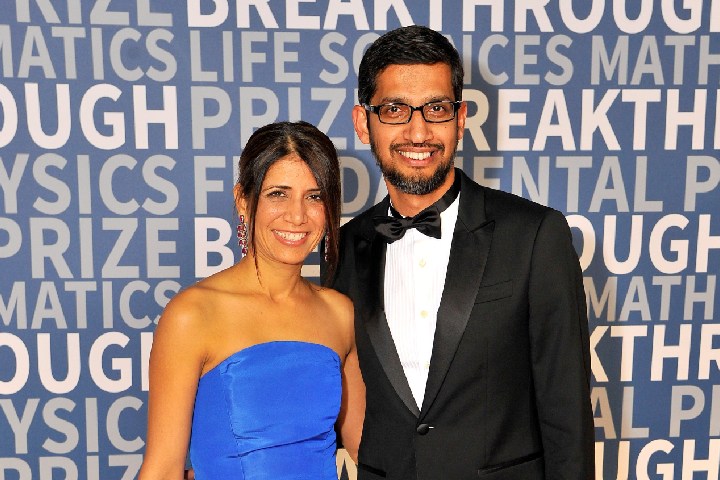 Sundar Pichai with his wife Anjali Pichai